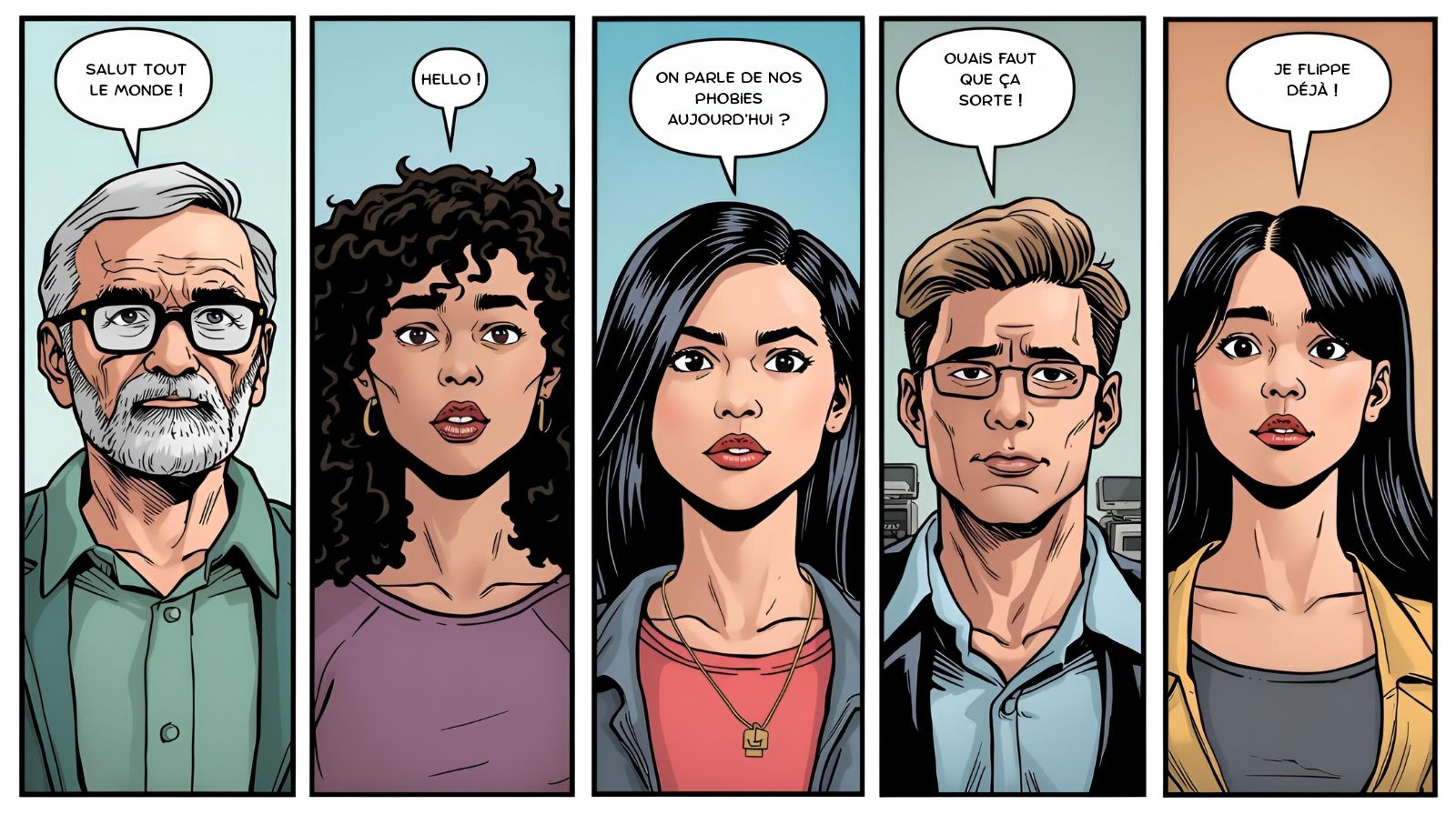 Planche de bd de participants de groupes de parole