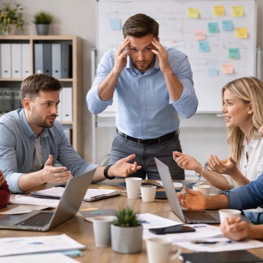 Un manager s'énerve devant son équipe