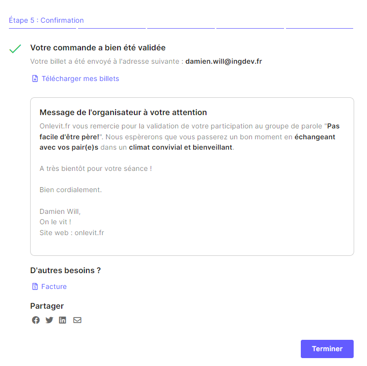 Confirmation du paiement