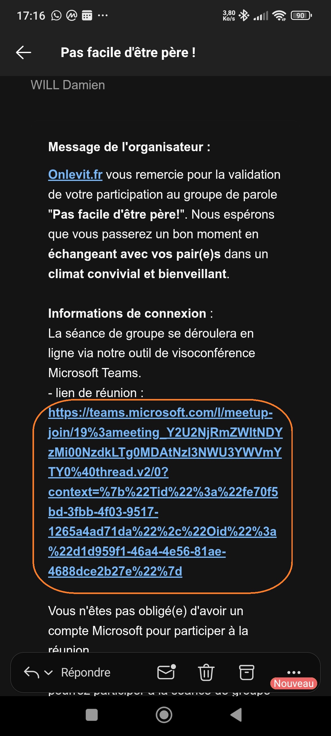 Mail de confirmation avec lien