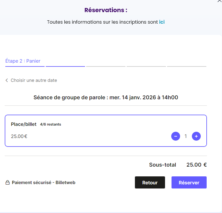 Réservation du nombre de places (billets)