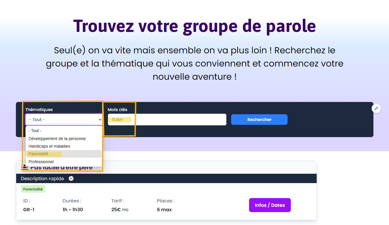 Recherche de groupe